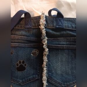 Denim Tote Bag with Paw Print Design